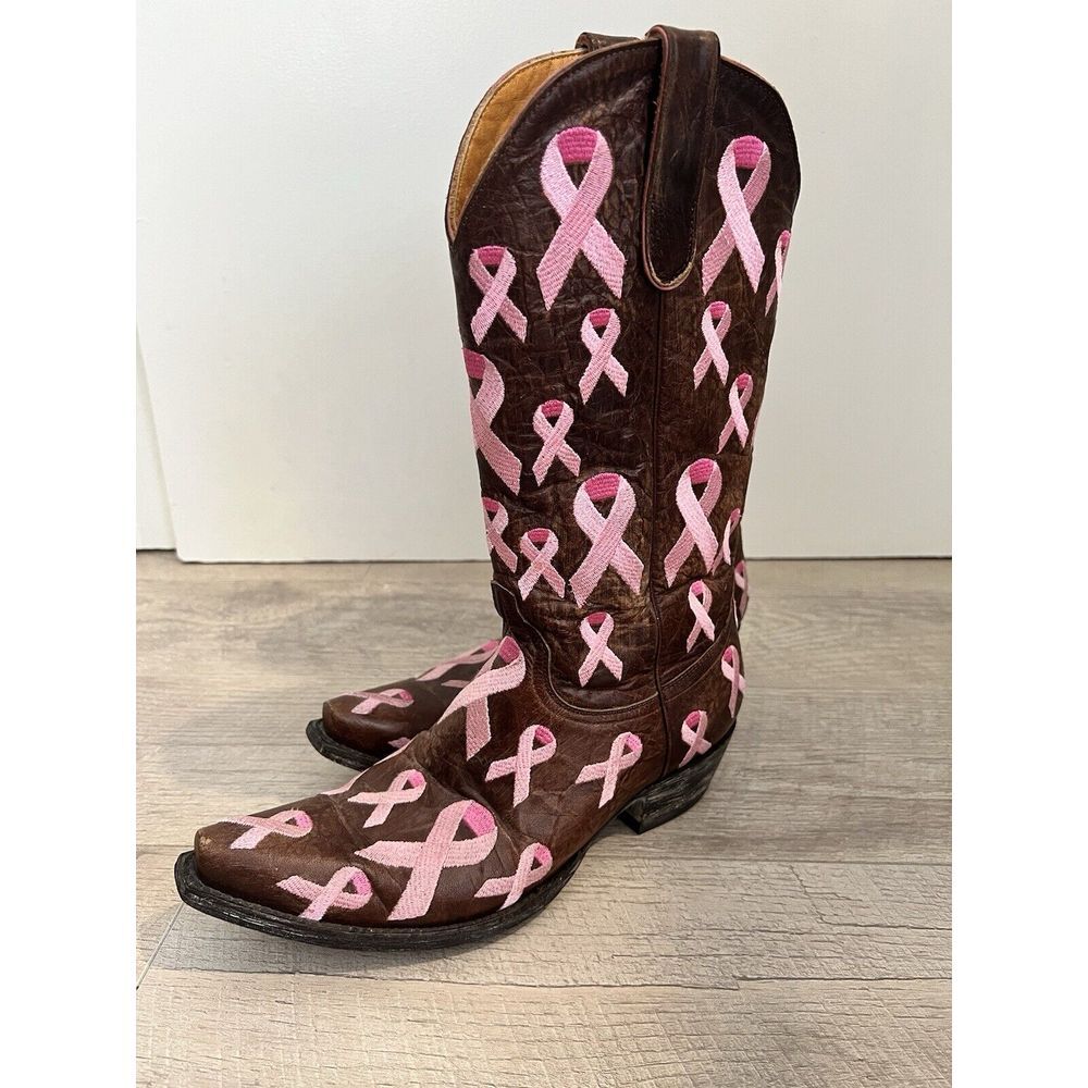 L2214-1 OLD GRINGO RIBBON BRASS PINK EMBROIDERED BREAST CANCER LEATHER BOOTS 8.5